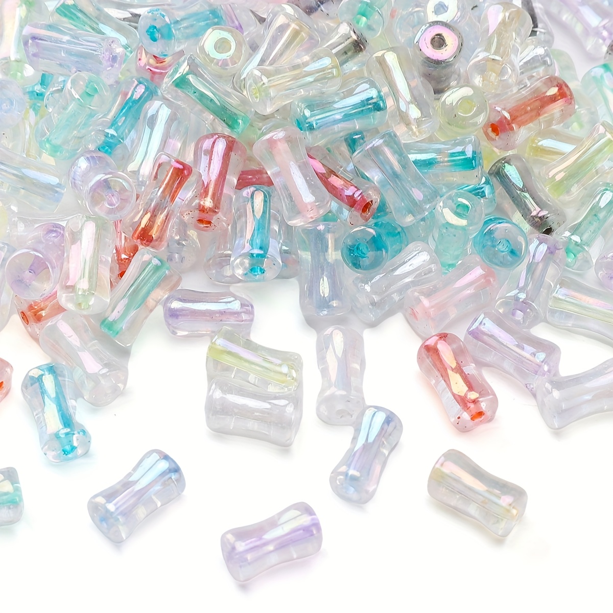 45/90pcs Colorful Glass Iridescent Bamboo Beads for Jewelry Making